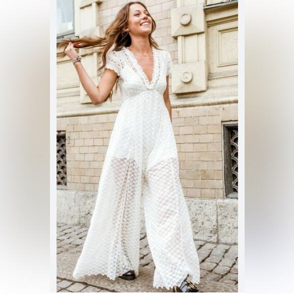 Free People Chleo Lace Crocheted Jumpsuit Sz XS - Picture 3 of 14